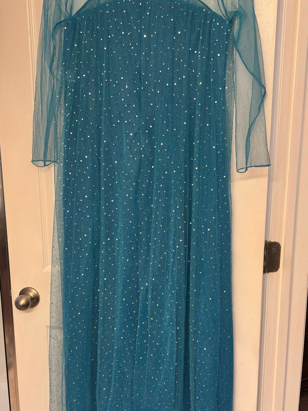 NWOT Blue Sparkle Maxi Dress with Sheer Overlay